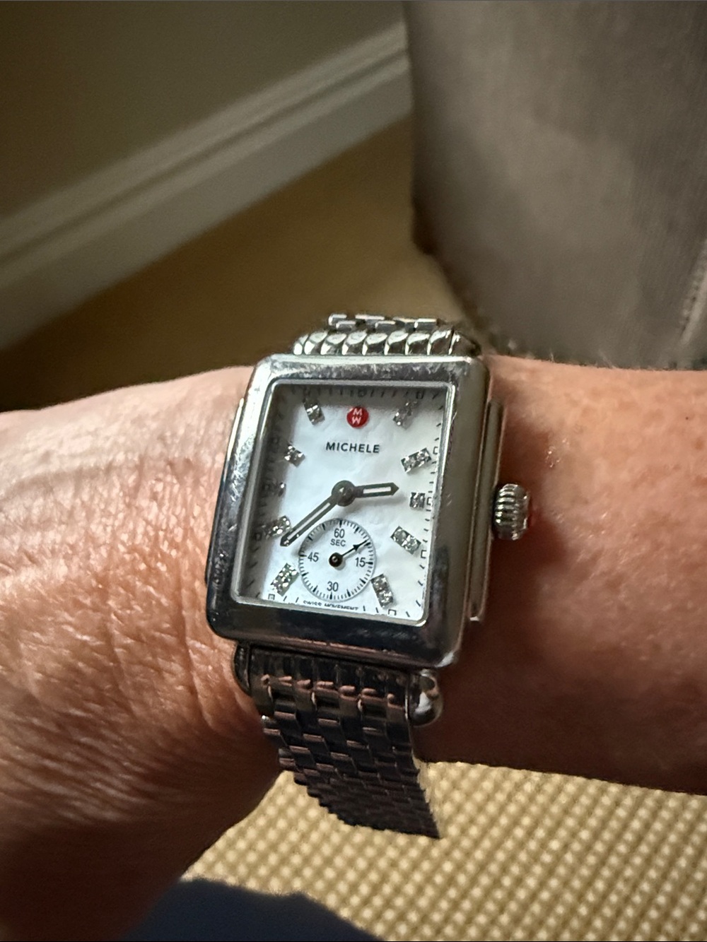 Michele Silver-Tone Stainless Steel Square Dial Watch - Picture 3 of 3